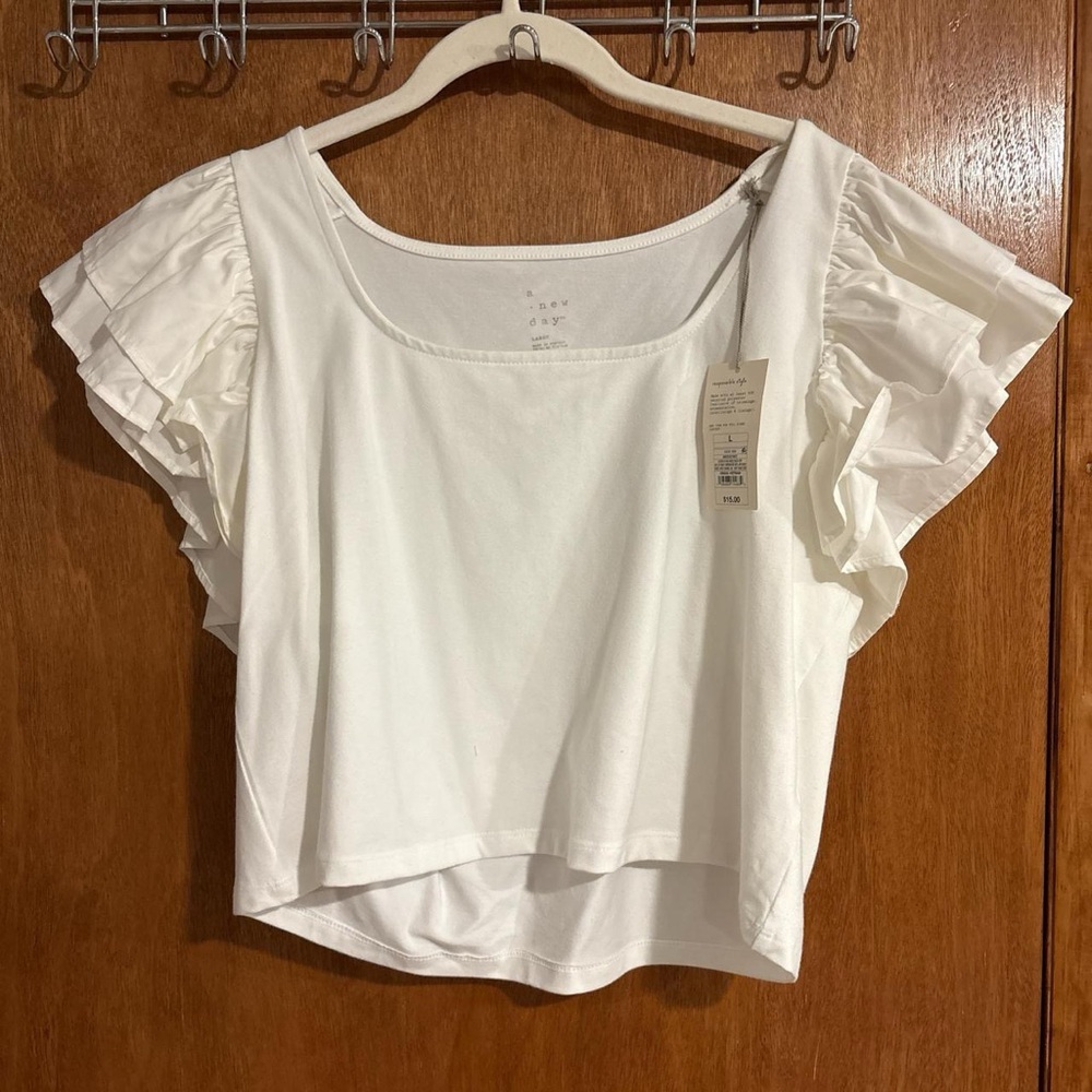 a new day Cream Ruffle Sleeve Blouse